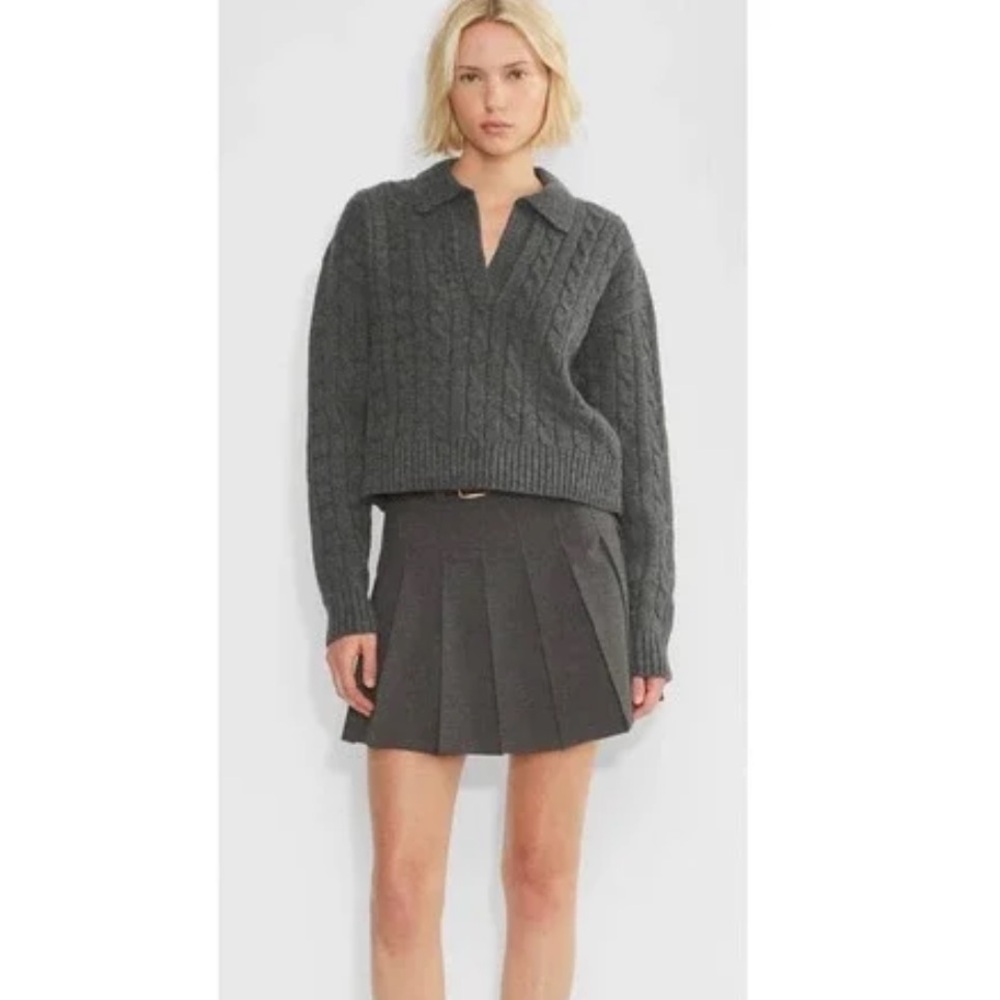Sunday Best Aritzia Cable Knit Collared Pullover Sweater - Gray